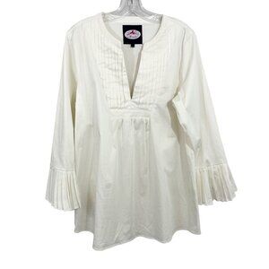 Monelle White Tunic Top Pleated Bell Sleeves Cotton Blend Coastal Size XL